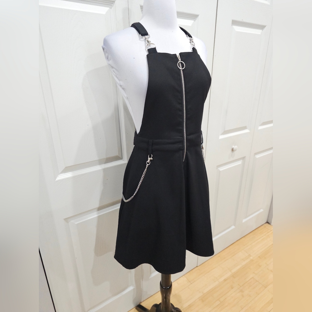 Hot Topic Punk Goth Black O-Ring Zipper & Chain Skirtall Skirt Overall Dress XS - Picture 8 of 16